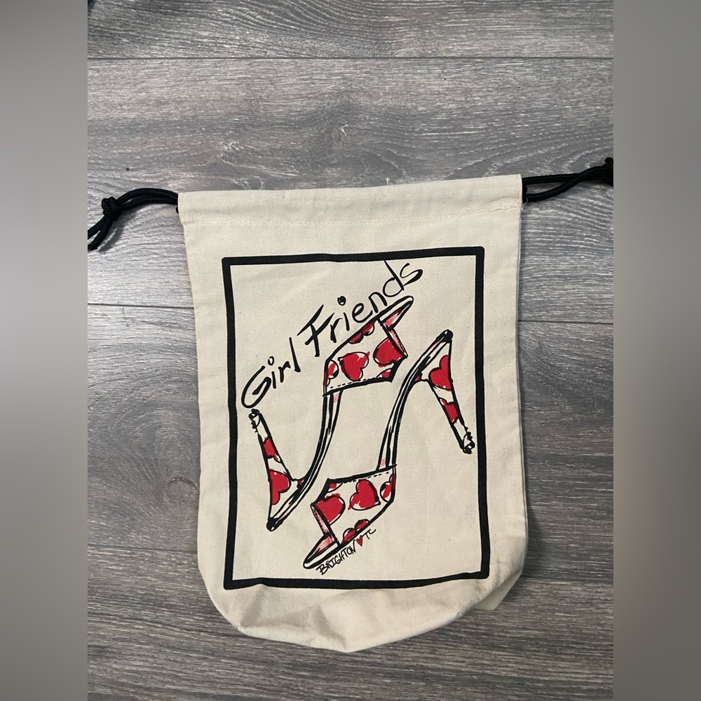NWOT Brighton Cream and Red Drawstring Bag Travel Shoe Cover Cotton Girlfriends